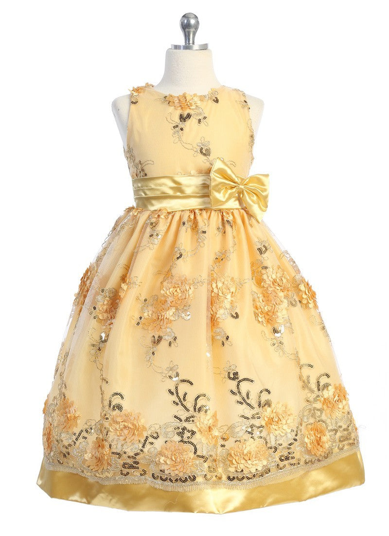 Party / Flower Girl Dress (SS3010D)-Girls-Yellow-2-Chacho's Kids