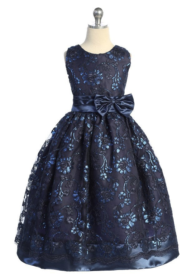 Party / Flower Girl Dress (SS1046)-Girls-Navy-2-Chacho's Kids