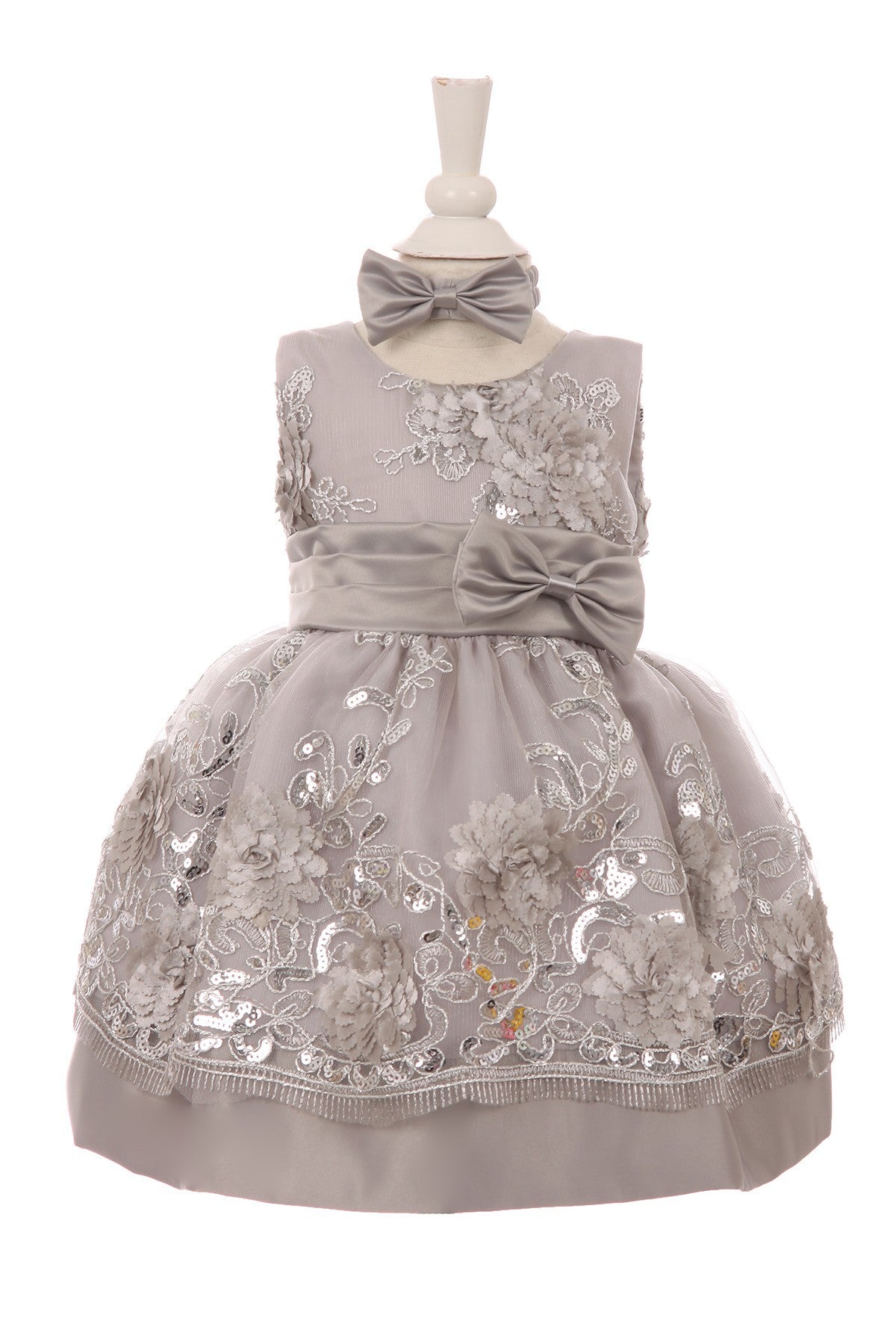 Baby Party / Flower Girl Dress (SS3006C)-Girls-Silver-3M-Chacho's-Kids