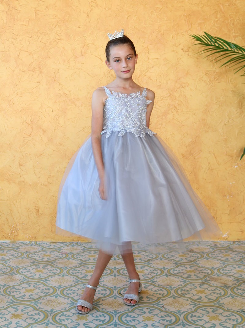 Party / Flower Girl Dress (D-778)-Girls-Silver-2-Chacho's Kids