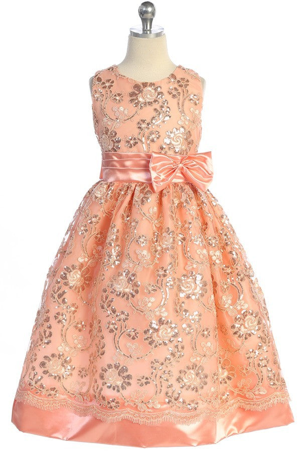 Party / Flower Girl Dress (SS1046)-Girls-Peach-2-Chacho's Kids