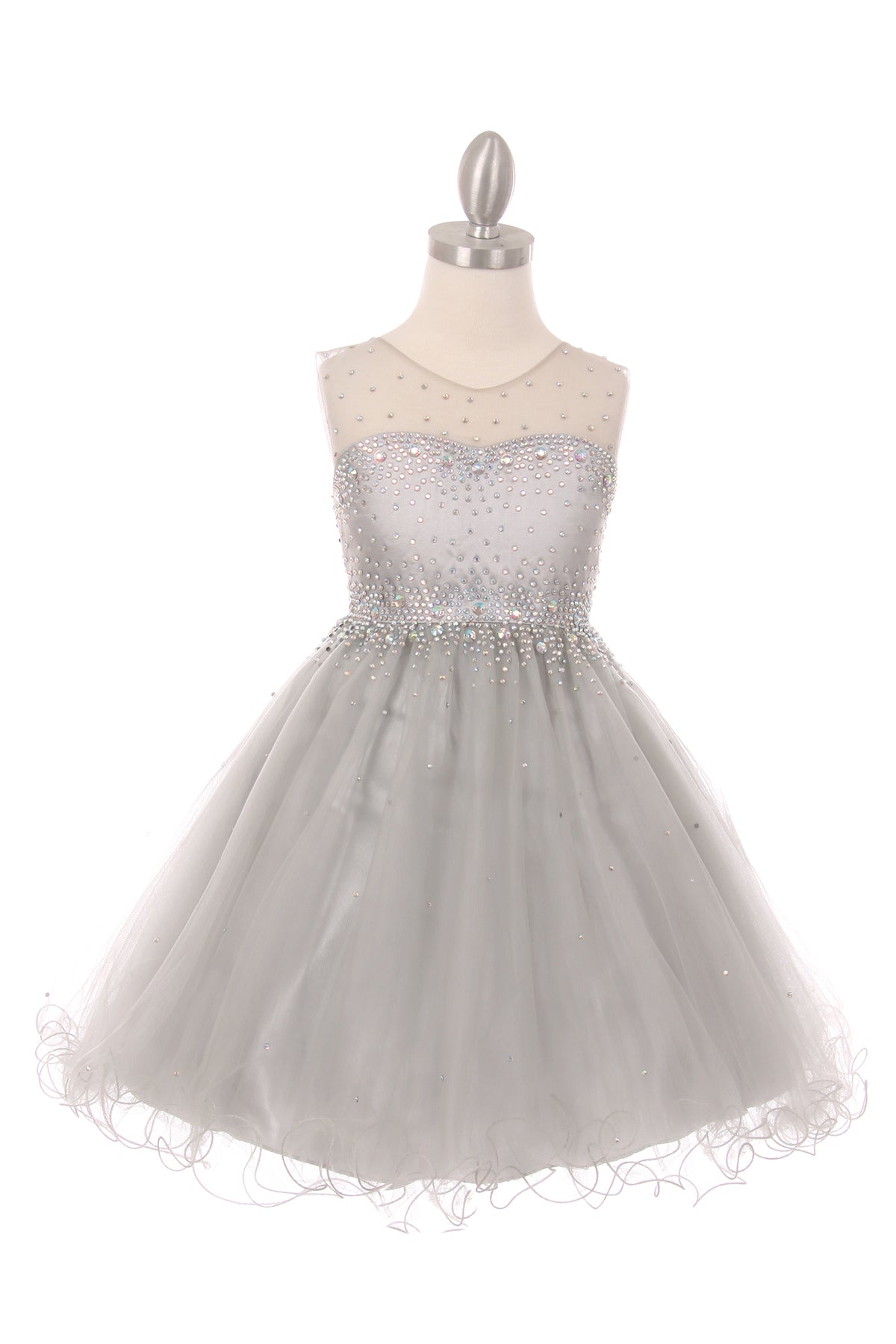 Party / Flower Girl Dress (5029)-Girls-Silver-4-Chacho's Kids