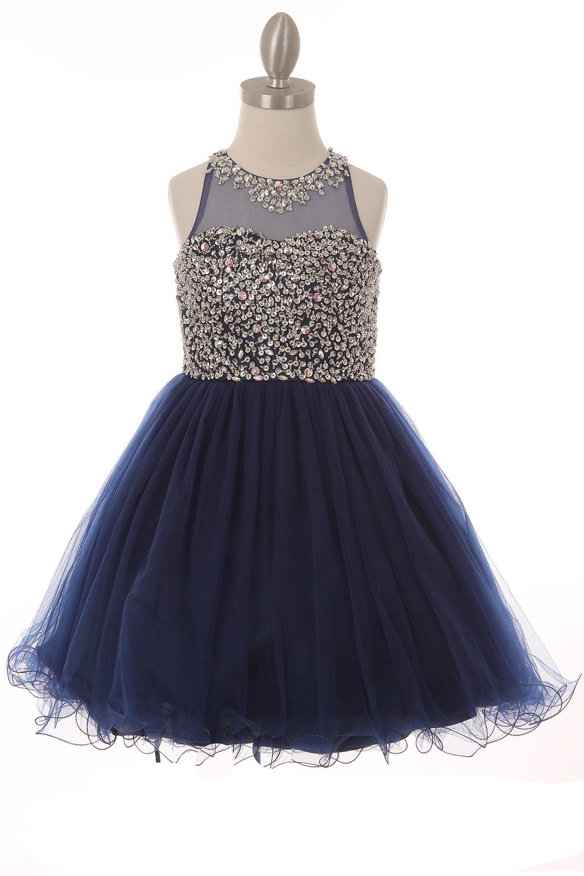 Party / Flower Girl Dress (8501)-Girls-Navy-4-Chacho's Kids