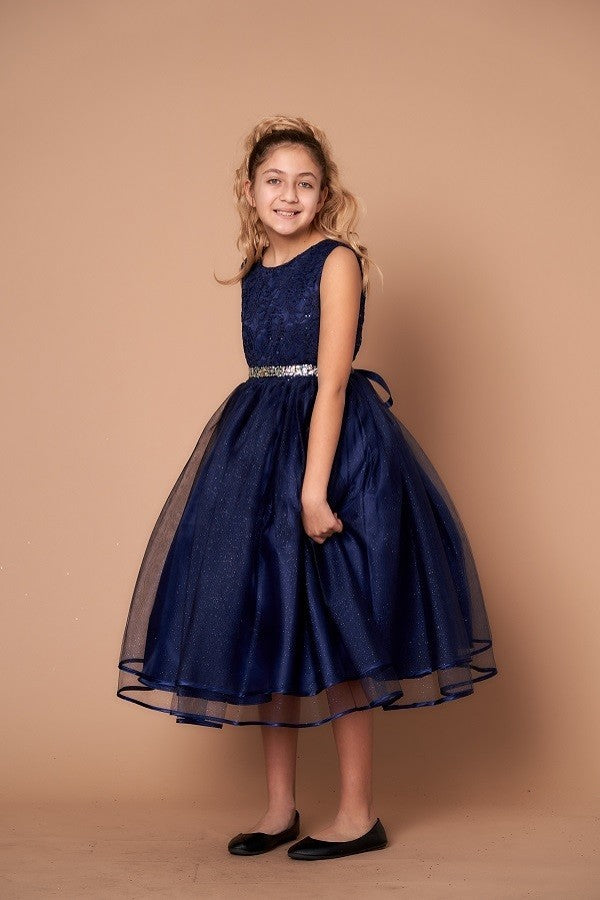 Party/Flower Girl Dress (D-813)-Girls-Navy Blue-2-Chacho's Kids