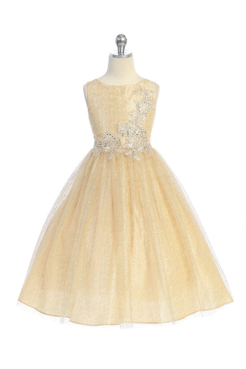 Party / Flower Girl Dress (408)-Girls-Gold-2-Chacho's Kids