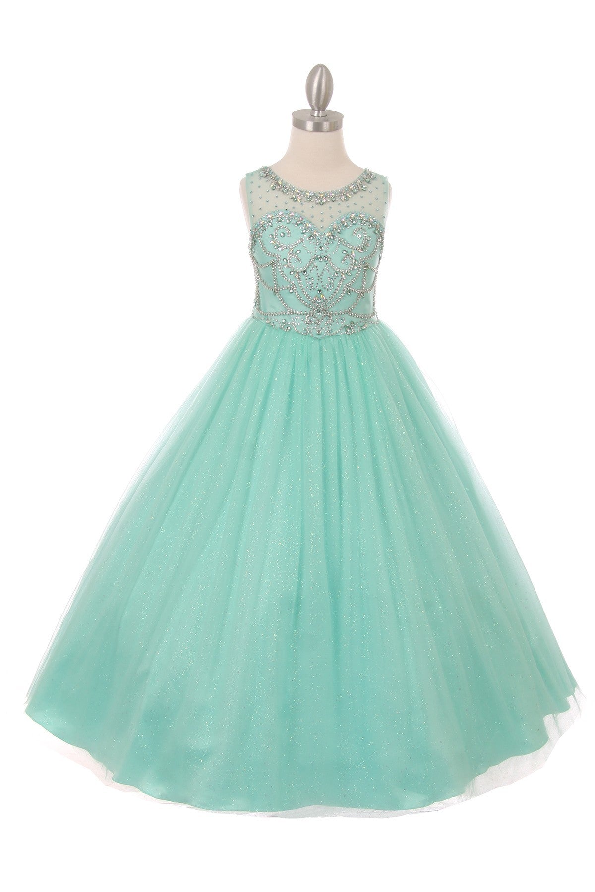 Ball Gown Dress (5042)-Girls-Mint-2-Chacho's Kids