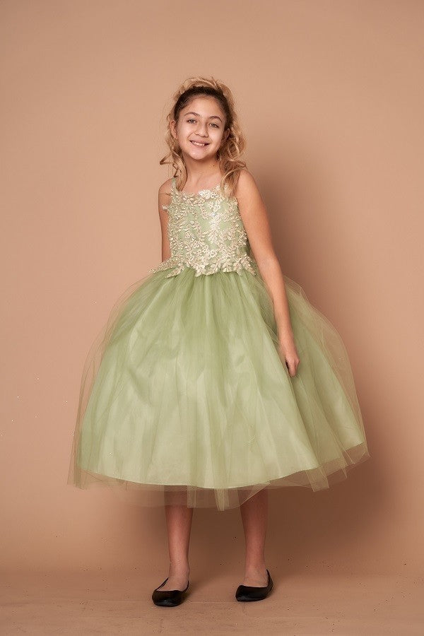 Party / Flower Girl Dress (D-778)-Girls-Sage/Gold-2-Chacho's Kids