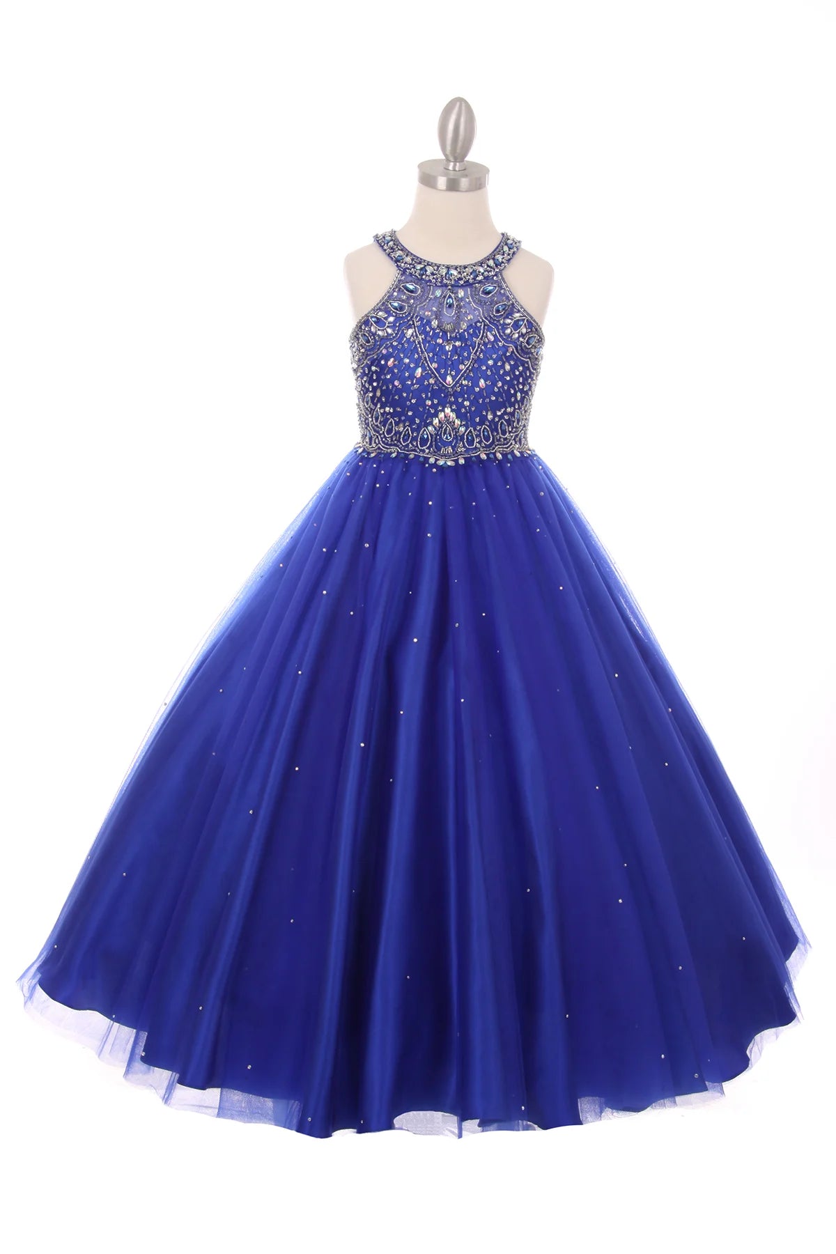 Ball Gown Dress (5027)-Girls-Royal Blue-4-Chacho's Kids