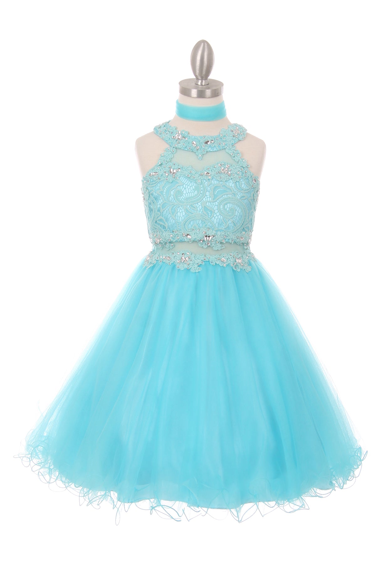 Party / Flower Girl Dress (5040)-Girls-Aqua-4-Chacho's Kids
