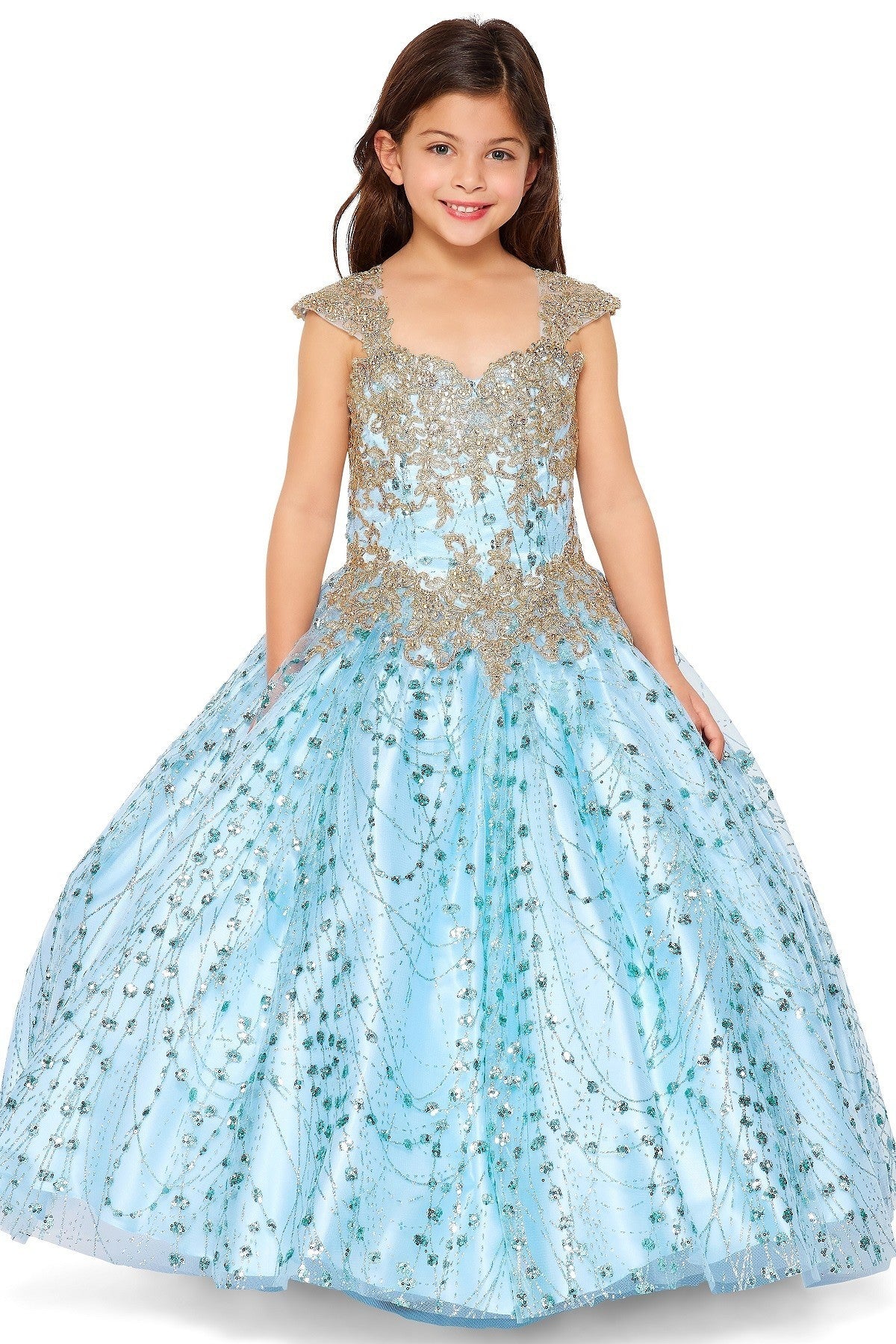 Ball Gown Dress (8024)-Girls-Blue-2-Chacho's Kids