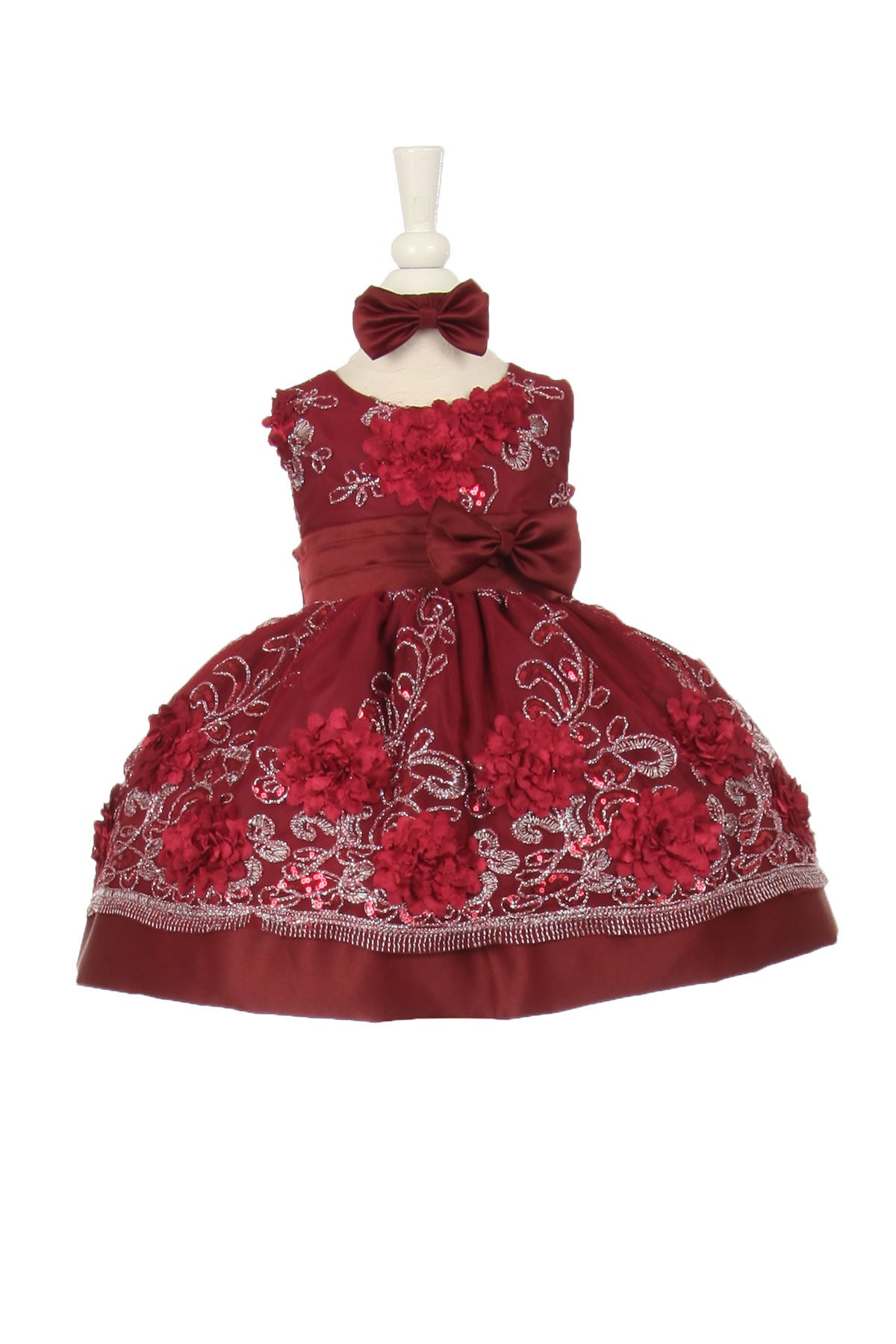 Baby Party / Flower Girl Dress (SS3006C)-Girls-Burgundy-3M-Chacho's-Kids