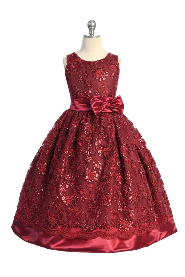Party / Flower Girl Dress (SS1046)-Girls-Burgundy-2-Chacho's Kids