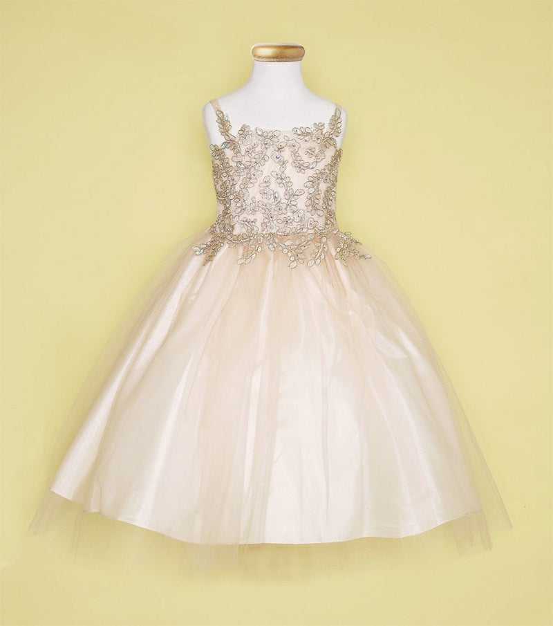 Party / Flower Girl Dress (D-778)-Girls-Champagne/Gold-2-Chacho's Kids