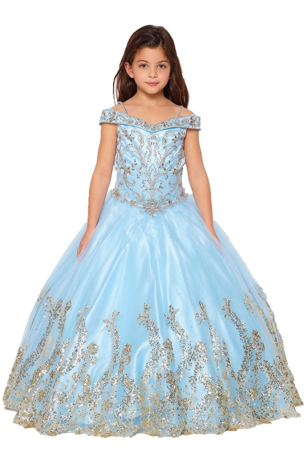 Ball Gown Dress (8017)-Girls-Blue-2-Chacho's Kids
