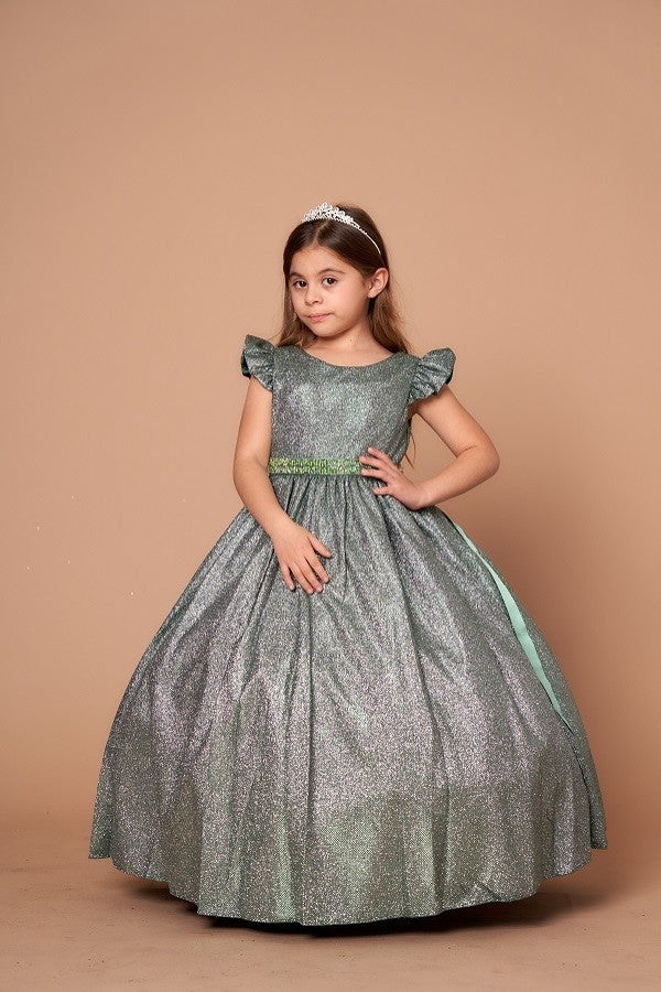 Ball Gown Dress (D-828)-Girls-Emerald Green-2-Chacho's Kids