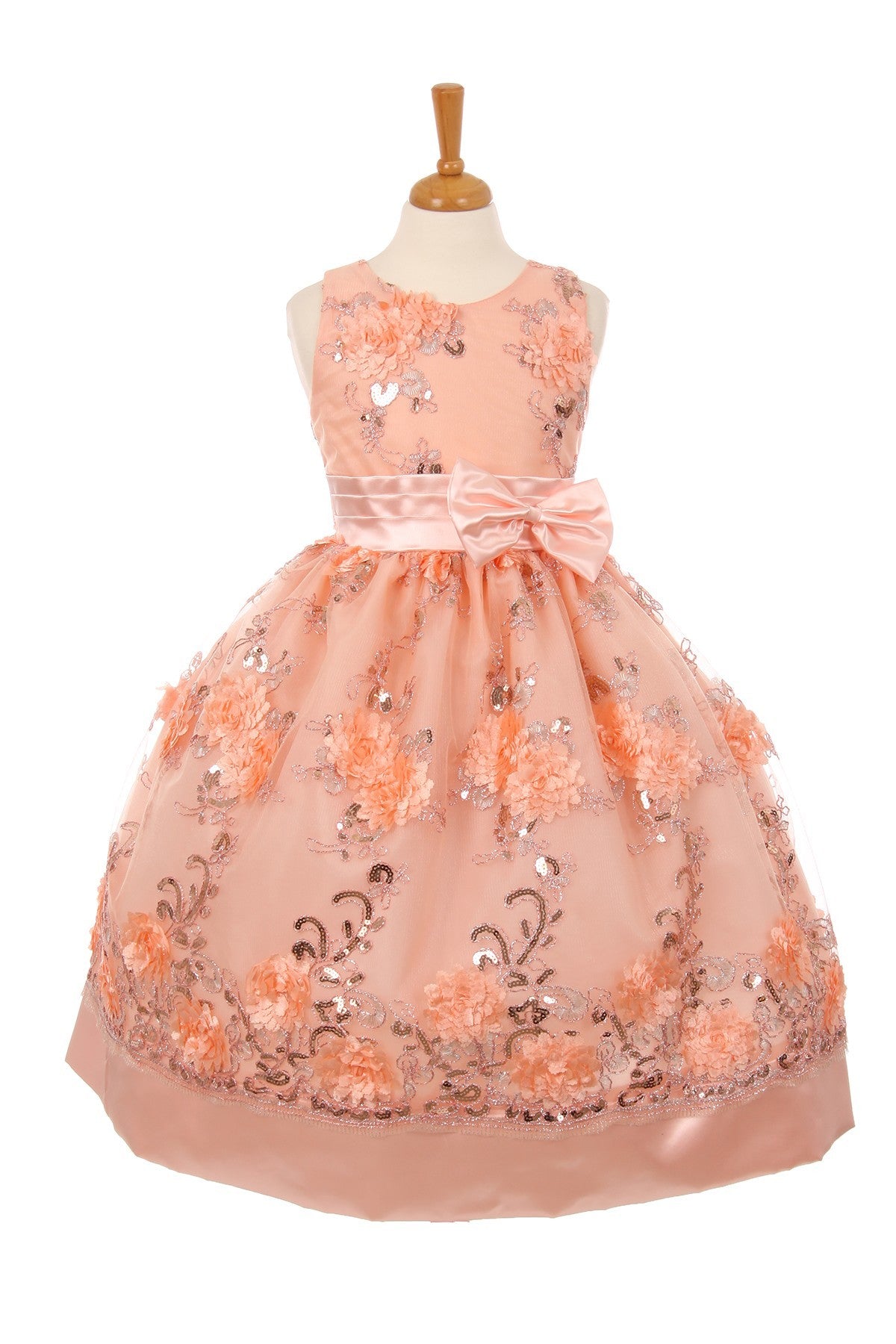 Party / Flower Girl Dress (SS3010D)-Girls-Peach-2-Chacho's Kids