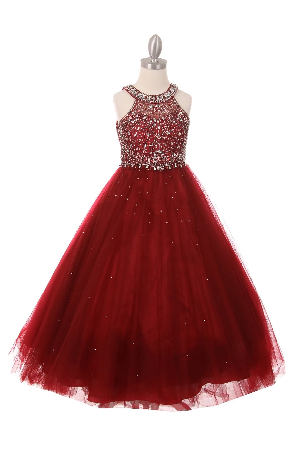 Ball Gown Dress (5027)-Girls-Burgundy-4-Chacho's Kids