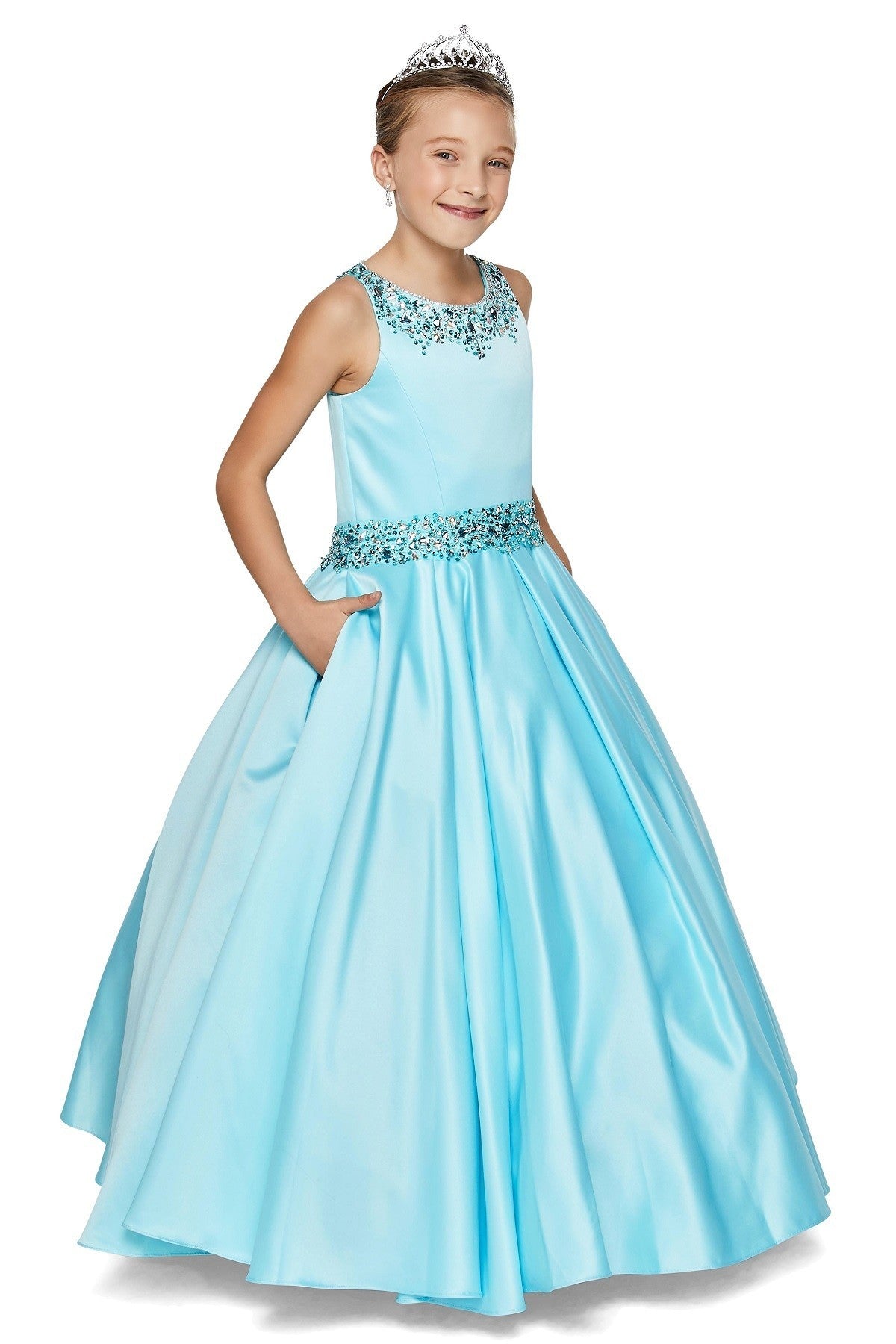 Ball Gown Dress (5047)-Girls-Aqua-2-Chacho's Kids
