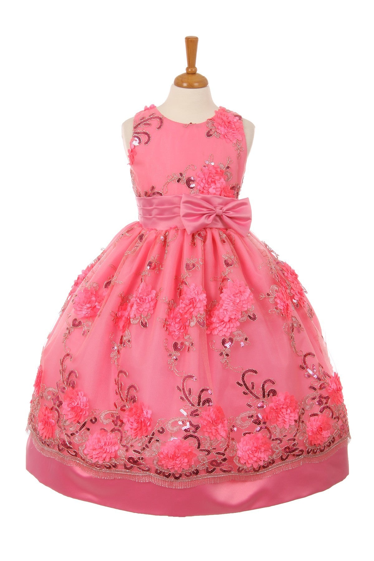 Party / Flower Girl Dress (SS3010D)-Girls-Coral-2-Chacho's Kids