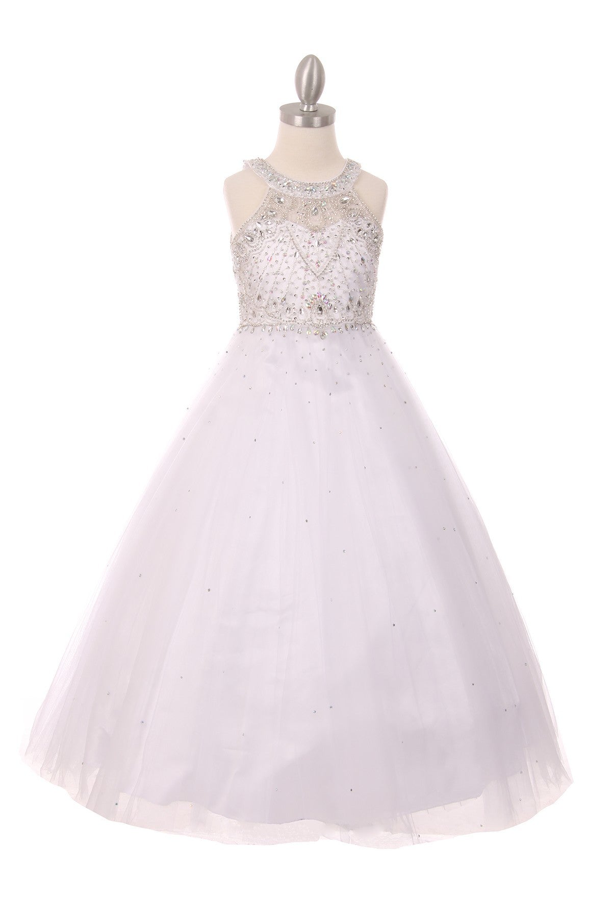Ball Gown Dress (5027)-Girls-White-4-Chacho's Kids