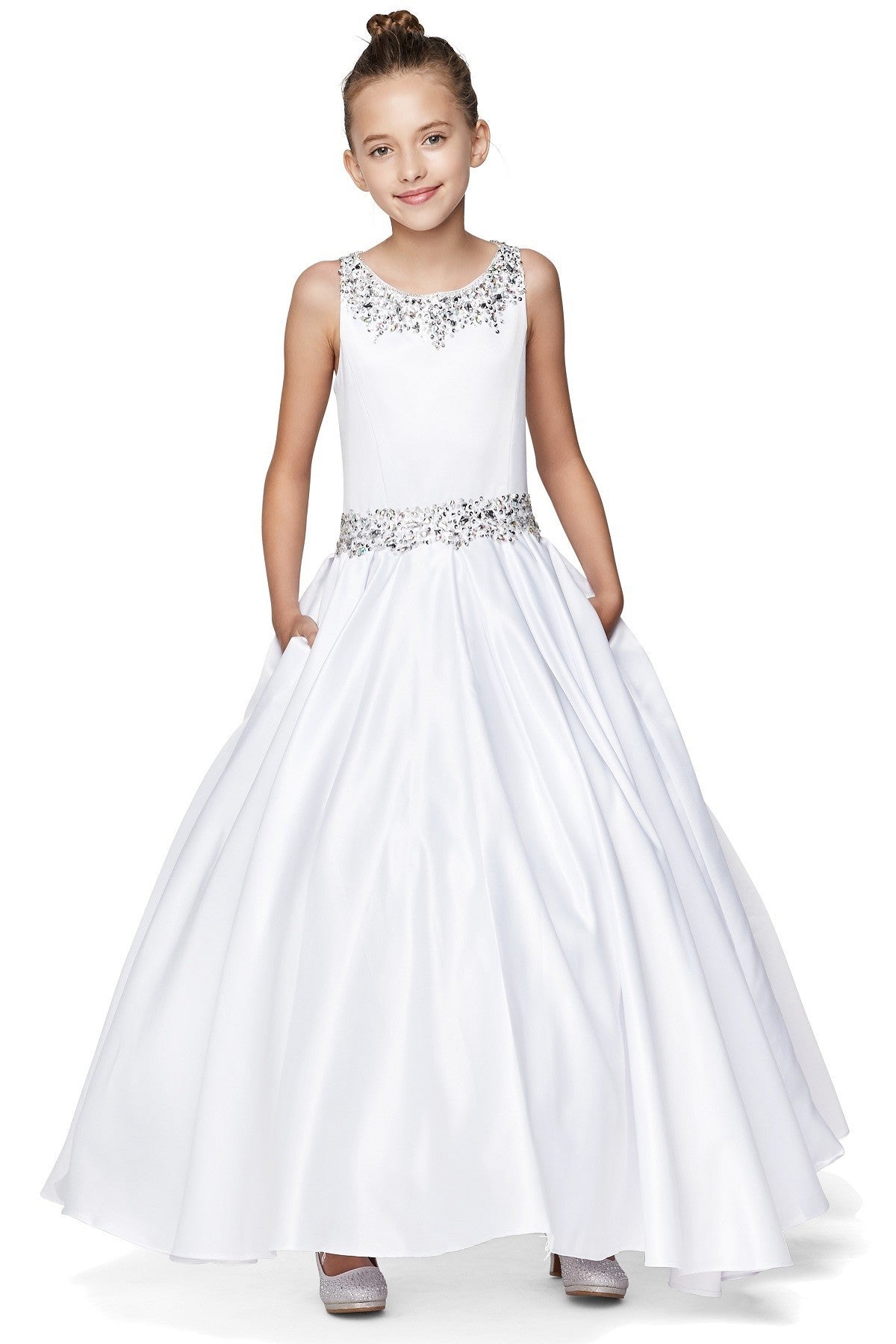 Ball Gown Dress (5047)-Girls-White-2-Chacho's Kids