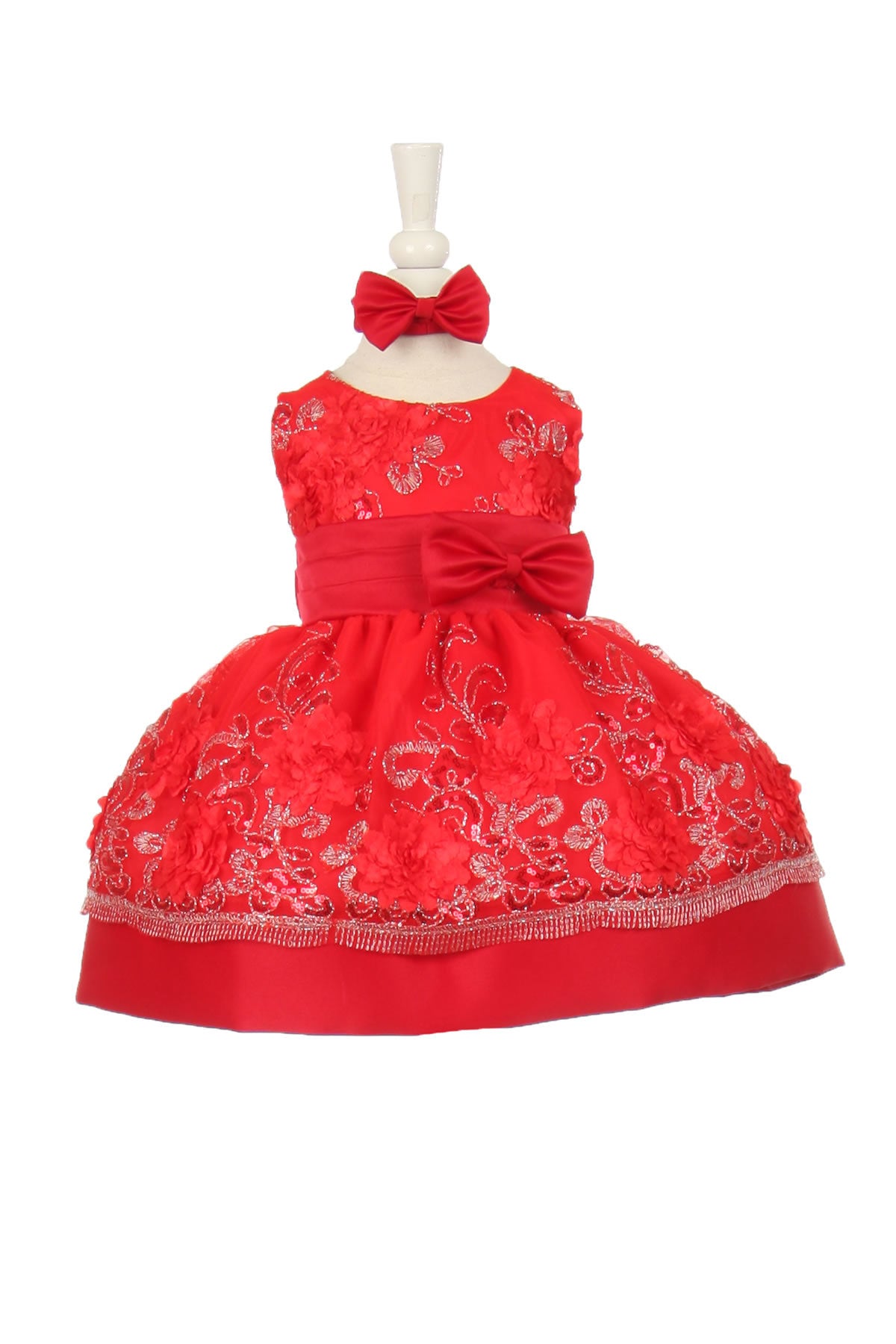Baby Party / Flower Girl Dress (SS3006C)-Girls-Red-3M-Chacho's-Kids