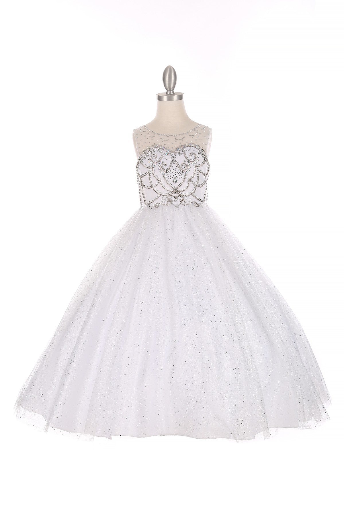 Ball Gown Dress (5042)-Girls-White-2-Chacho's Kids