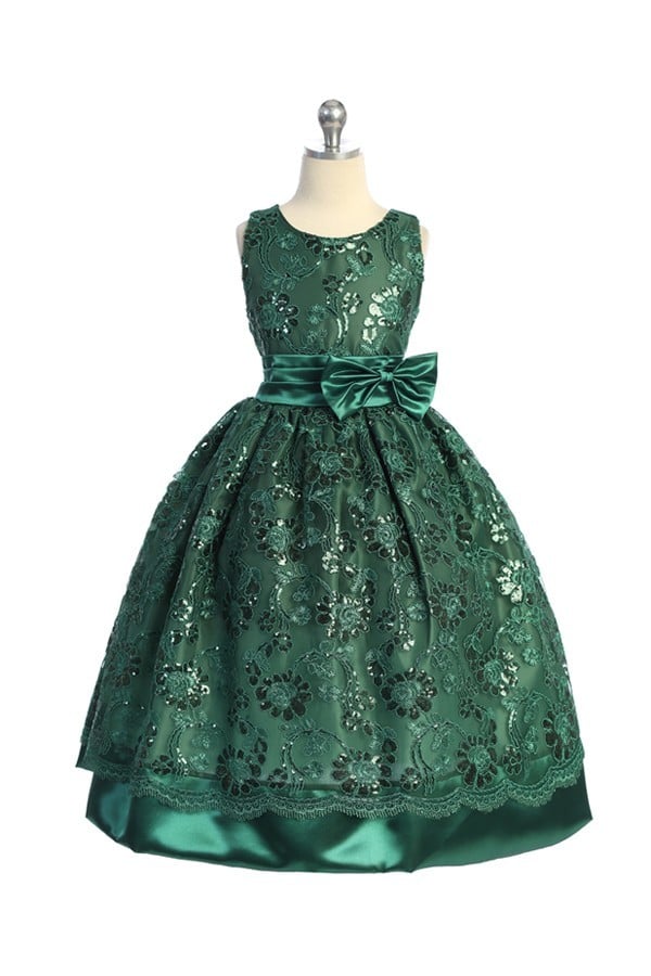 Party / Flower Girl Dress (SS1046)-Girls-Hunter Green-2-Chacho's Kids