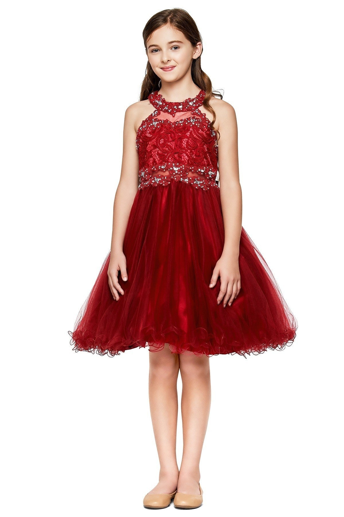 Party / Flower Girl Dress (5040)-Girls-Burgundy-4-Chacho's Kids