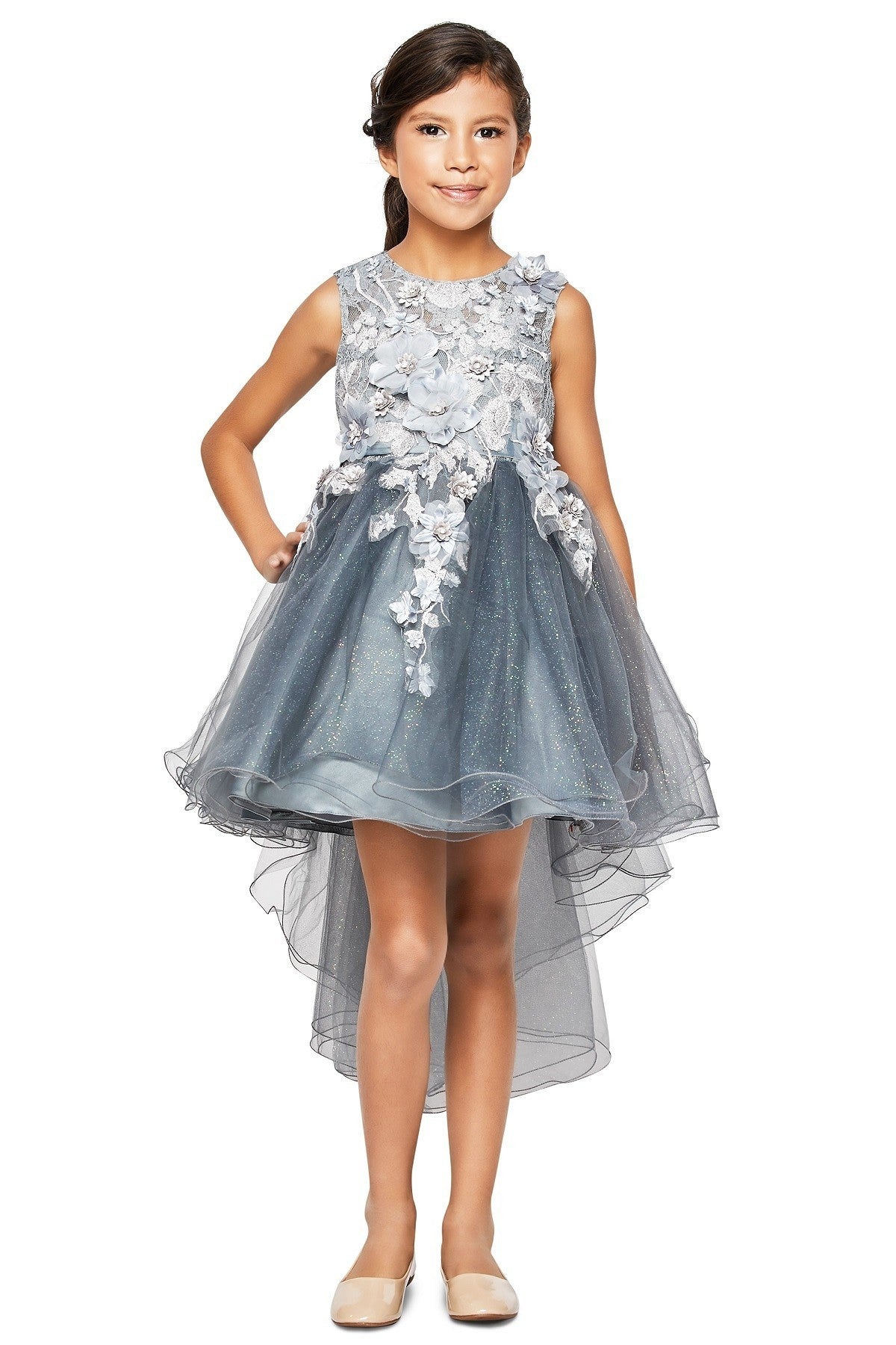 Party / Flower Girl Dress (9038)-Girls-Silver-4-Chacho's Kids