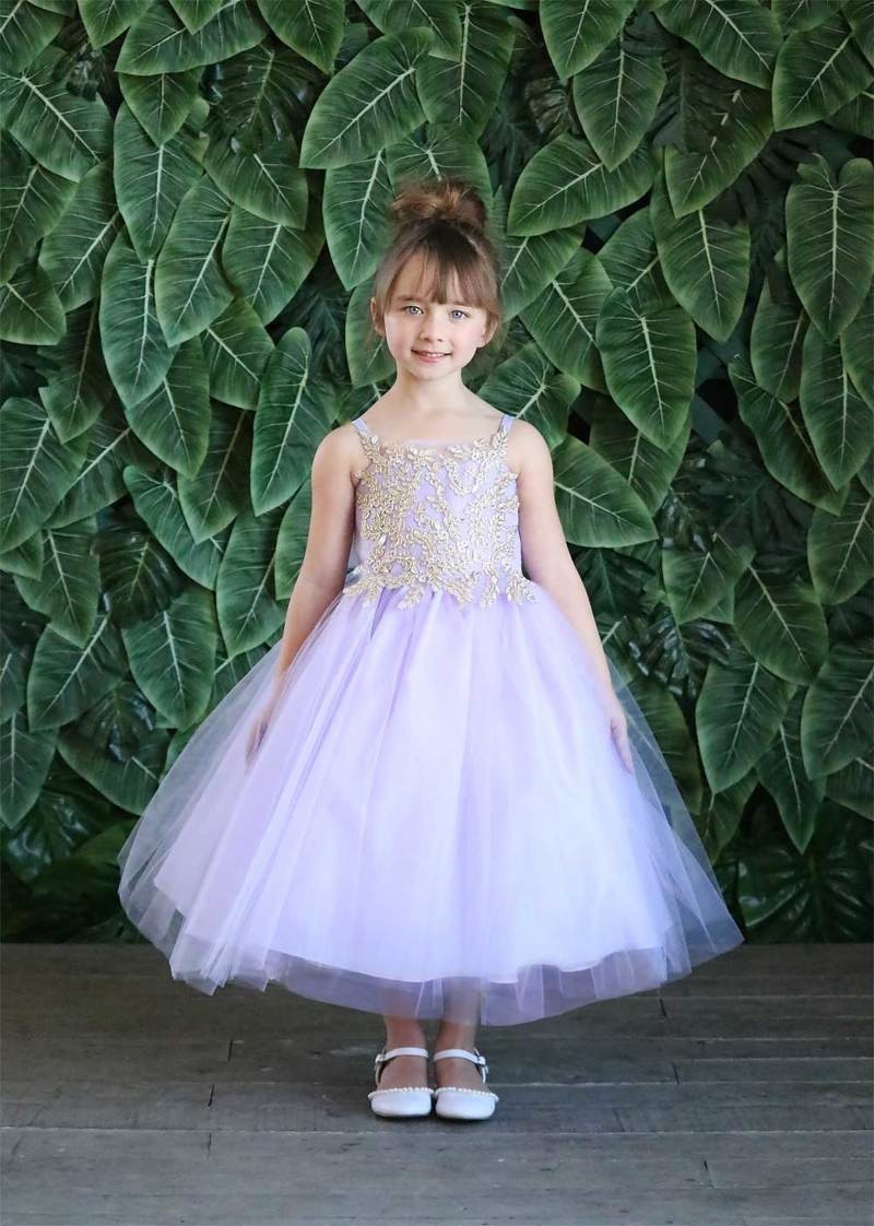 Party / Flower Girl Dress (D-778)-Girls-Lilac/Gold-2-Chacho's Kids
