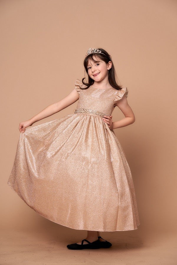 Ball Gown Dress (D-828)-Girls-Champagne-2-Chacho's Kids
