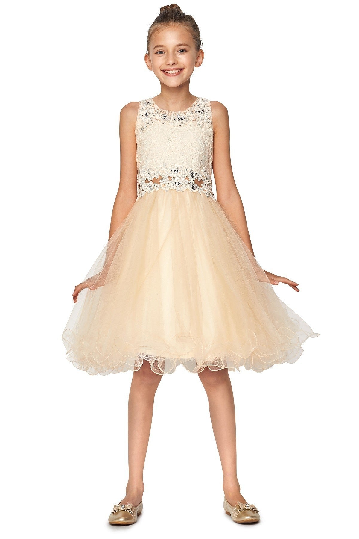 Party / Flower Girl Dress (5010)-Girls-Champagne-4-Chacho's Kids
