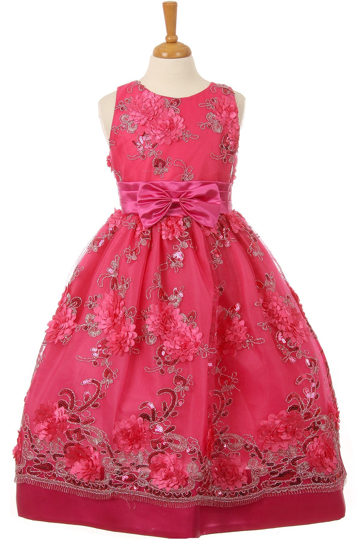 Party / Flower Girl Dress (SS3010D)-Girls-Fuchsia-2-Chacho's Kids