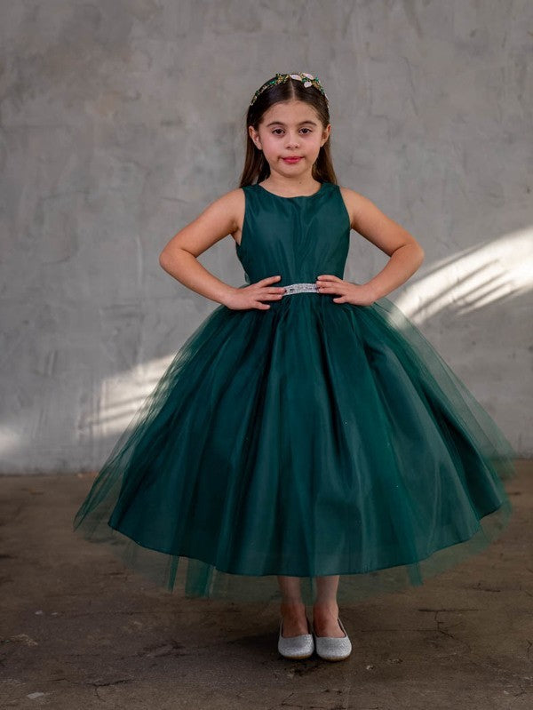 Party / Flower Girl Dress (D-754)-Girls-Hunter Green-2-Chacho's Kids