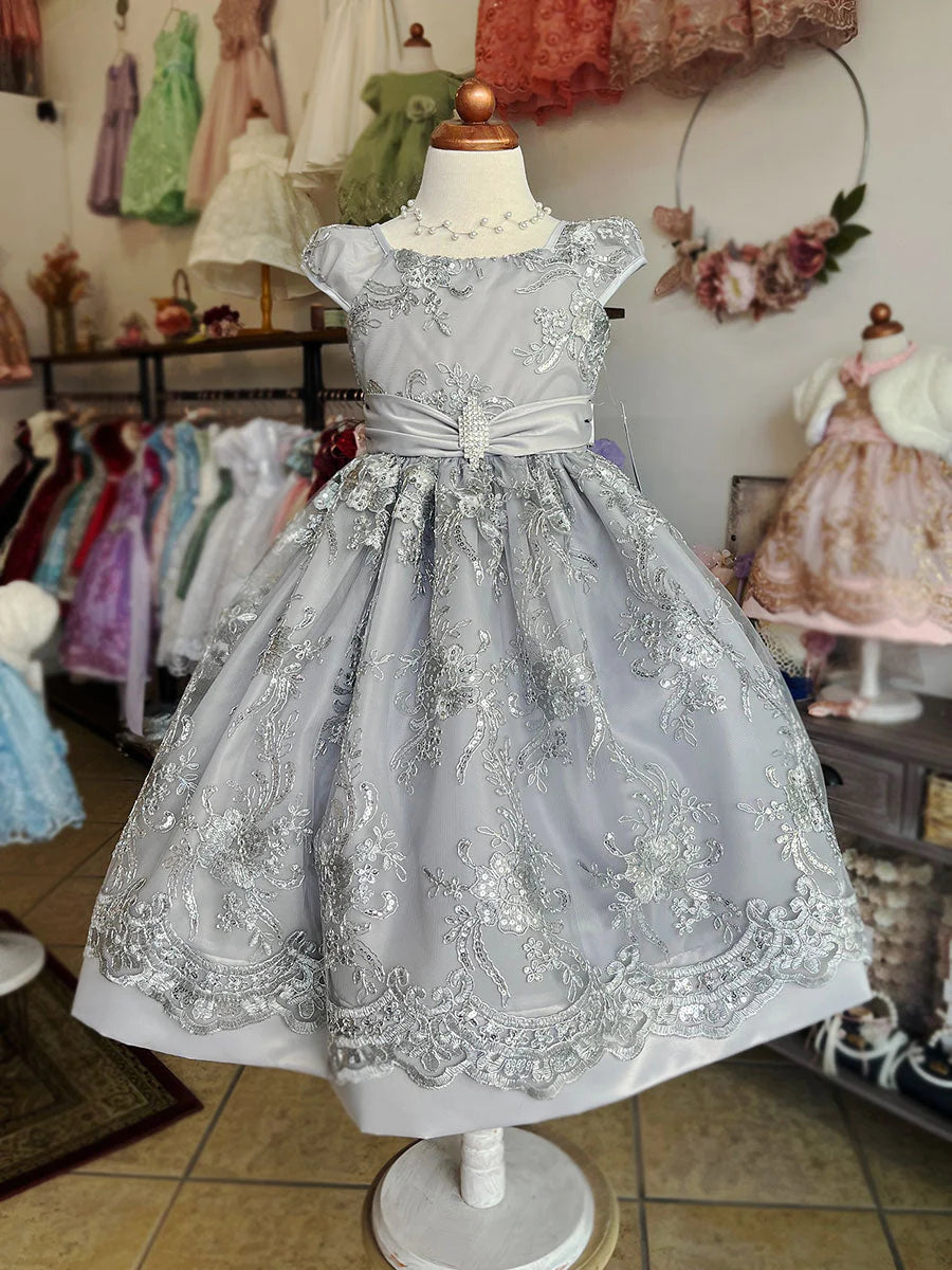 Party / Flower Girl Dress (191)-Girls-Silver-2-Chacho's Kids