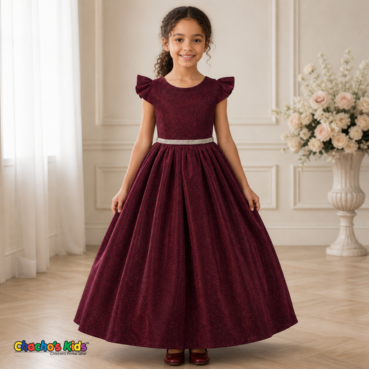 Girls Burgundy shimmer party and flower girl dress SS3060 | Chacho’s Kids