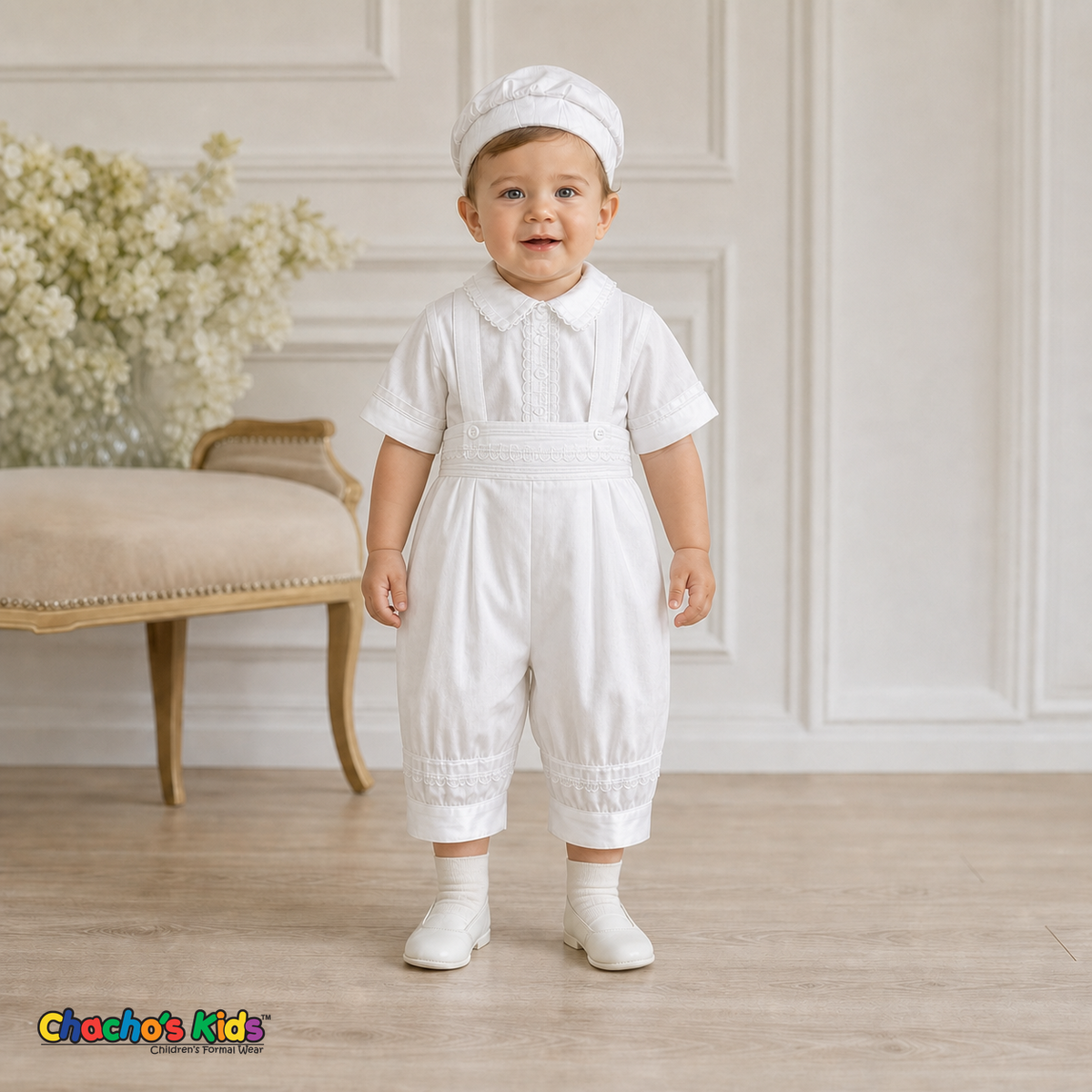 White boys baptism outfit without stole, front view, style 0355 - Chacho's Kids