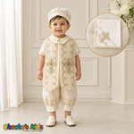 Ivory Spanish jeweled boys baptism outfit 0420 with matching baptismal blanket included