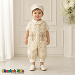 Ivory Spanish jeweled boys baptism outfit 0420 with embroidered cross stole, front view