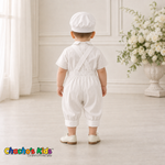 White Spanish boys baptism outfit 0420 with suspenders and bloomer pants, back view