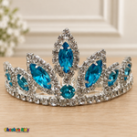 Girls Princess Tiara (0564) in Aqua/Silver, full close-up with faceted stones, clear rhinestones and a silver-tone setting.