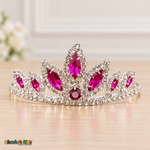 Girls Princess Tiara (0564) in Fushia/Silver, full close-up with faceted stones, clear rhinestones and a silver-tone setting.