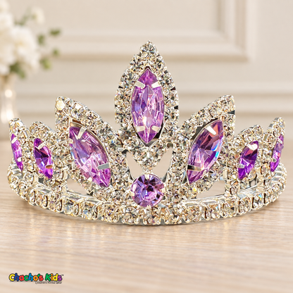 Girls Princess Tiara (0564) in Lilac/Silver, full close-up with faceted stones, clear rhinestones and a silver-tone setting.