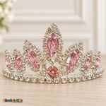Girls Princess Tiara (0564) in Pink/Silver, full close-up with faceted stones, clear rhinestones and a silver-tone setting.