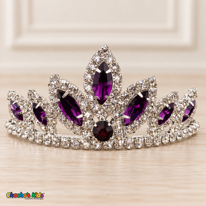 Girls Princess Tiara (0564) in Purple/Silver, full close-up with faceted stones, clear rhinestones and a silver-tone setting.