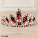 Girls Princess Tiara (0564) in Red/Silver, full close-up with faceted stones, clear rhinestones and a silver-tone setting.