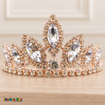 Girls Princess Tiara (0564) in Rose Gold/Silver, full close-up with clear faceted stones, rhinestones and a rose-gold-tone setting.