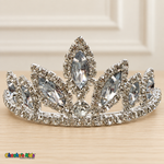 Girls Princess Tiara (0564) in Silver, full close-up with clear faceted stones, clear rhinestones and a silver-tone setting.
