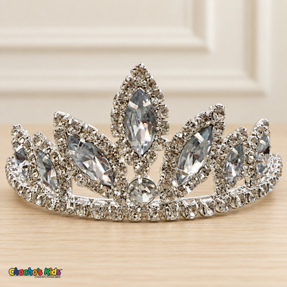 Girls Princess Tiara (0564) in Silver, full close-up with clear faceted stones, clear rhinestones and a silver-tone setting.